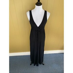 Old Navy women M plunging v-cut tank top maxi dress W/cinch waist black